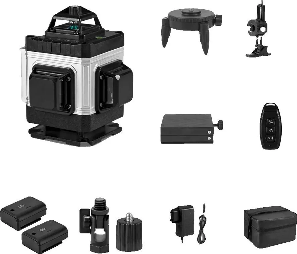 Niveau laser 16 lignes vert avec télécommande et 2 batteries rechargeables