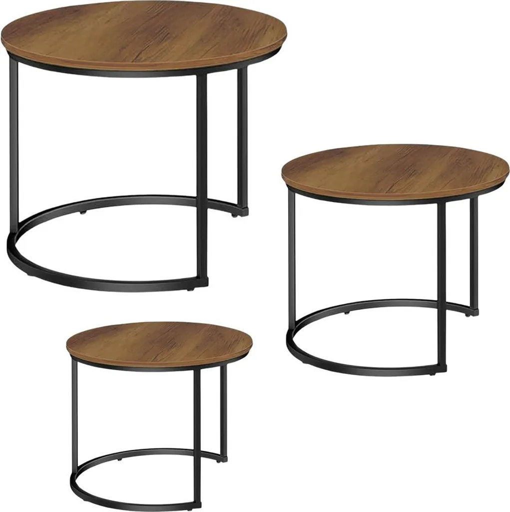 Table basse gain de place ronde en bois naturel Set 3W1 Vintage
