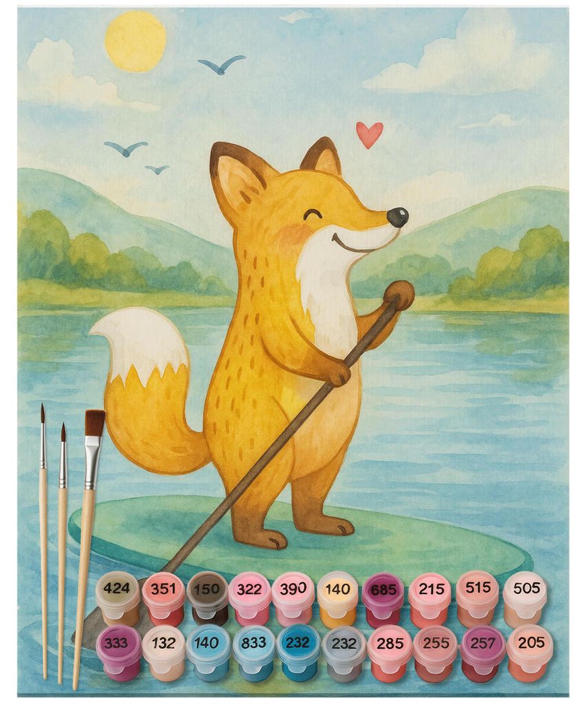 Mr. & Mrs. Panda Malen nach Zahlen Fuchs Stand Up Paddling Design 40 x 50 cm Mit Rahmen - Weiß - Geschenk, Paddle, Zahlenbild, Subben, Boarding, m...