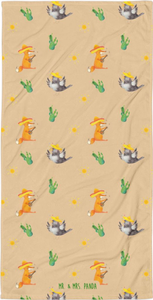 Mr. & Mrs. Panda Badehandtuch Rabe Sombrero - Beige - Geschenk, Vögel, Duschtuch, Handtuch, Elster, Lustige Sprüche, weiches, Glück Spruch, Stra...