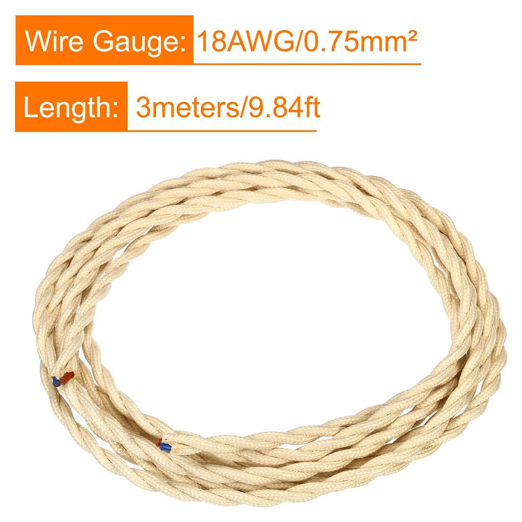 Gedrehte Tuch Bedeckt Draht 2 Kern 18AWG 3.0m/9.84ft Vintage Gewebe Elektrokabel fš¹r Pendelleuchten DIY Projekt Beige