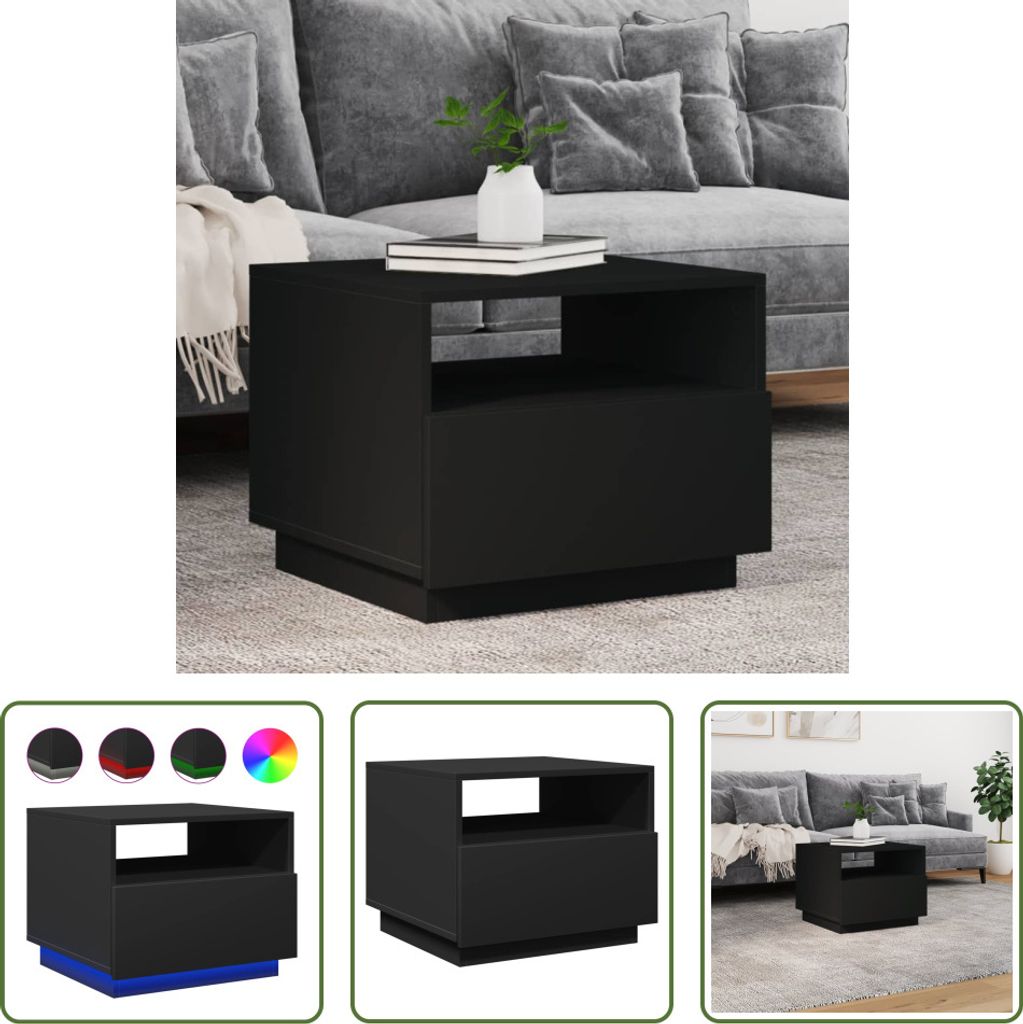 The Living Store Couchtisch mit LED-Leuchten Schwarz 50x49x40 cm