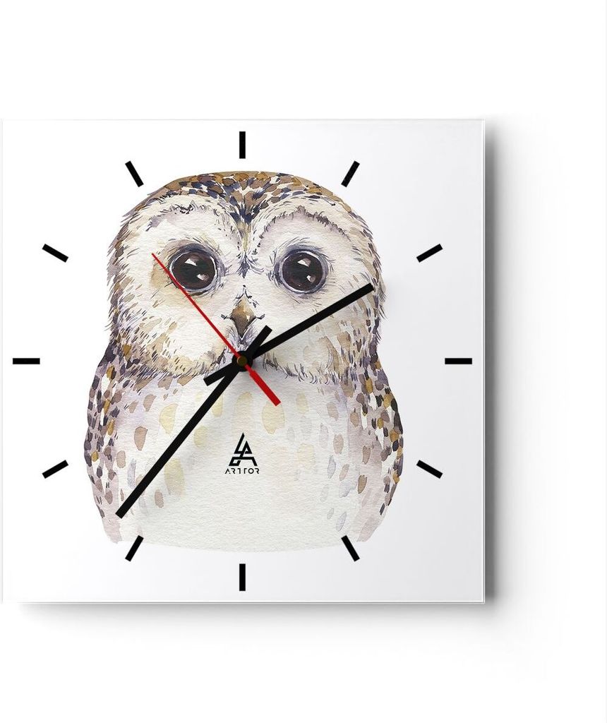 Wanduhr - Quadrat - Glasuhr - Eule Waldkauz Grafik - Produktbild 