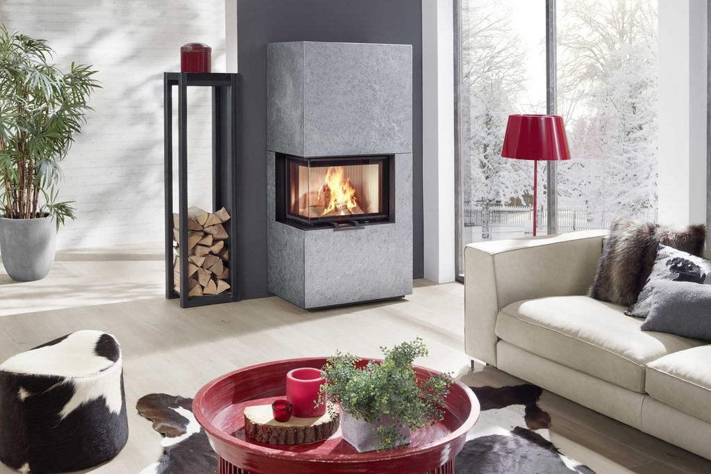 Olsberg Kaminofen OSORNO L 7,8 kW Ofen Kamin Holzofen Bausatz : Naturstein/Serpentin/rechts