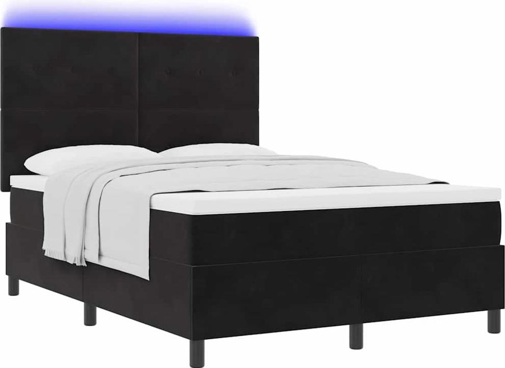 LED Boxspringbett mit Matratze Schwarz 140 x 200 cm Samt