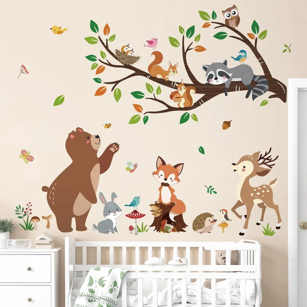 Décoration murale animaux forêt multicolore - Pack 5 stickers géants - 3