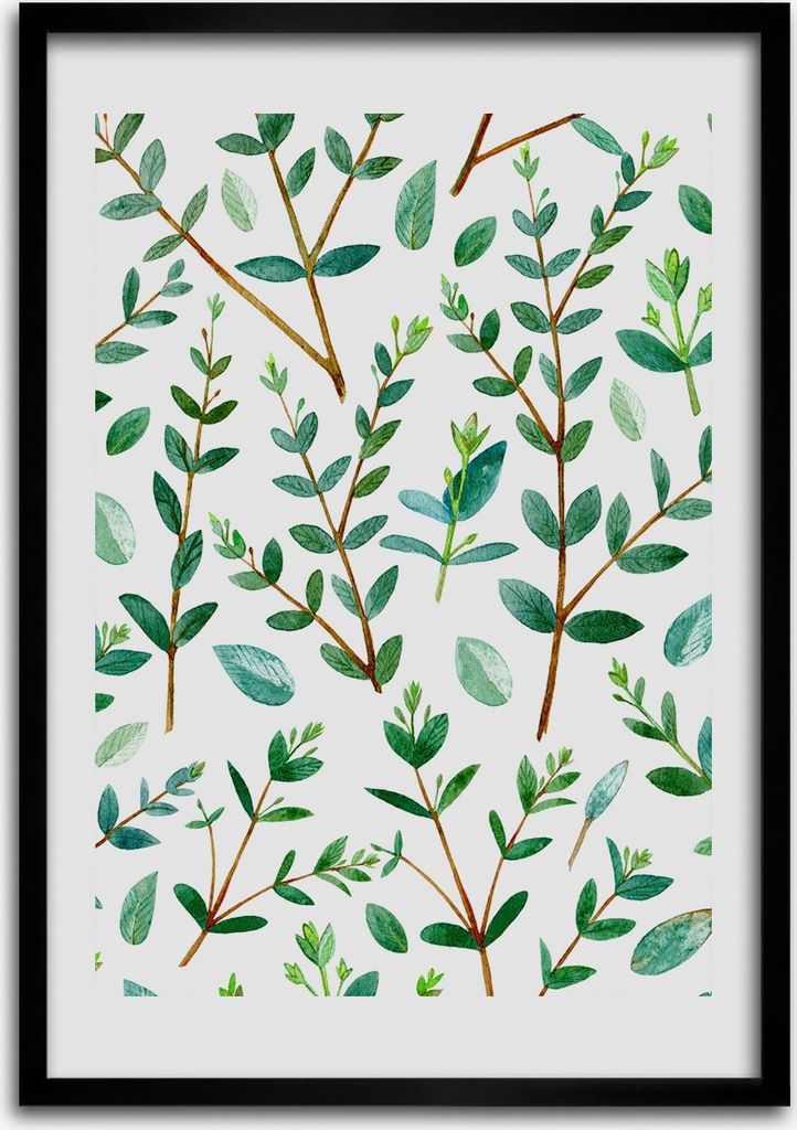 Bild - Bilderrahmen - 50 cm x 70 cm - MDF - Rahmen - Wandkunst Zweige Eukalyptus