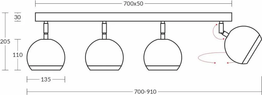 Plafonnier de Cuisine à 4 Spots Orientables OLAF 4 Noir et LED E14