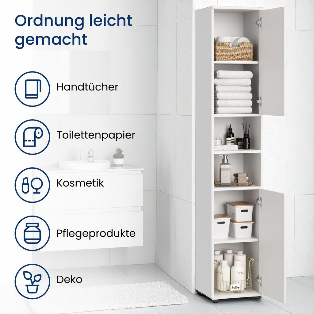 Badezimmerschrank schmal – Hochschrank Badschrank mit 6