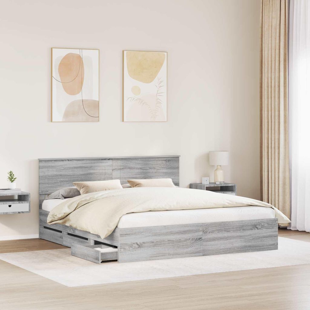 Langlebige Bettrahmen Graues Sonoma 180 x 200cm Ingenieurs Holz - Möbel242192 - Klassische BettenJugendbett Tagesbett