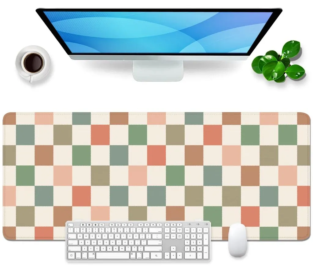 Sous-main de bureau style bohème - Grand tapis de souris XL motif damier