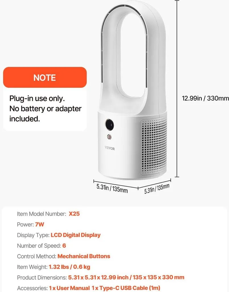 Ventilatore Desktop 12.99 Pollici Bladeless | Design Moderno White - 7