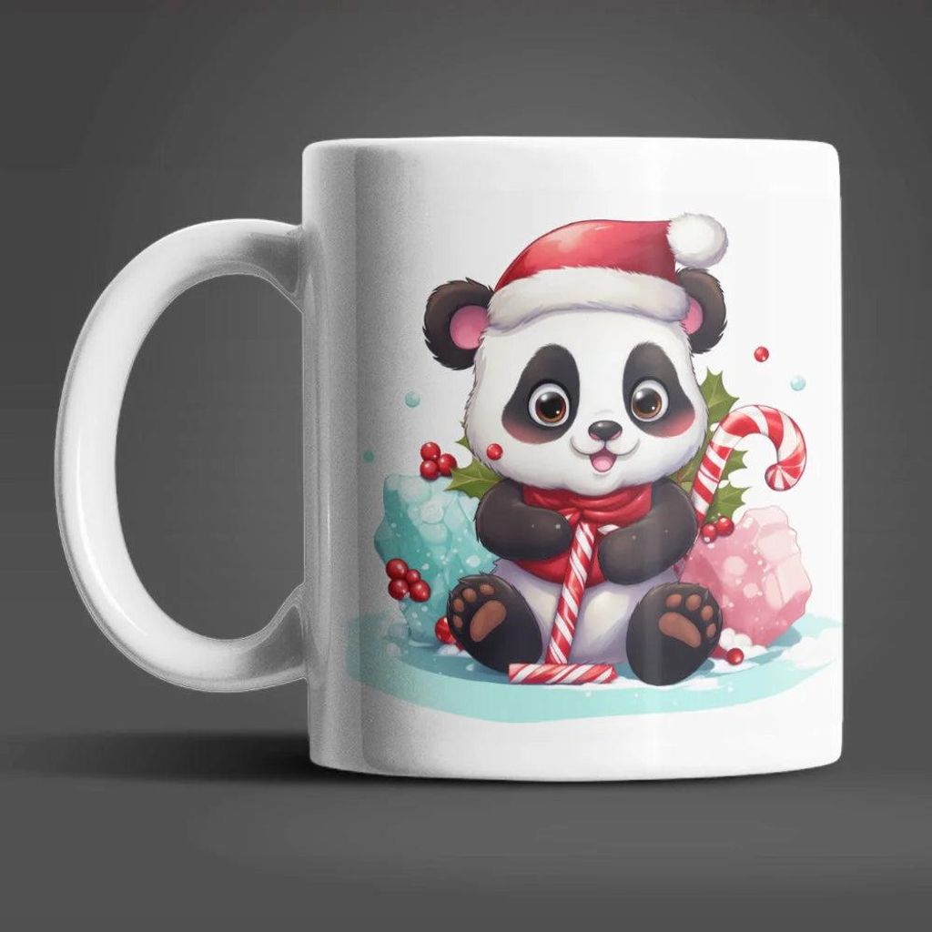 Süßer Weihnachten Panda Kaffeetasse Teetasse Tasse Geschenkidee Geschenk 330 ml