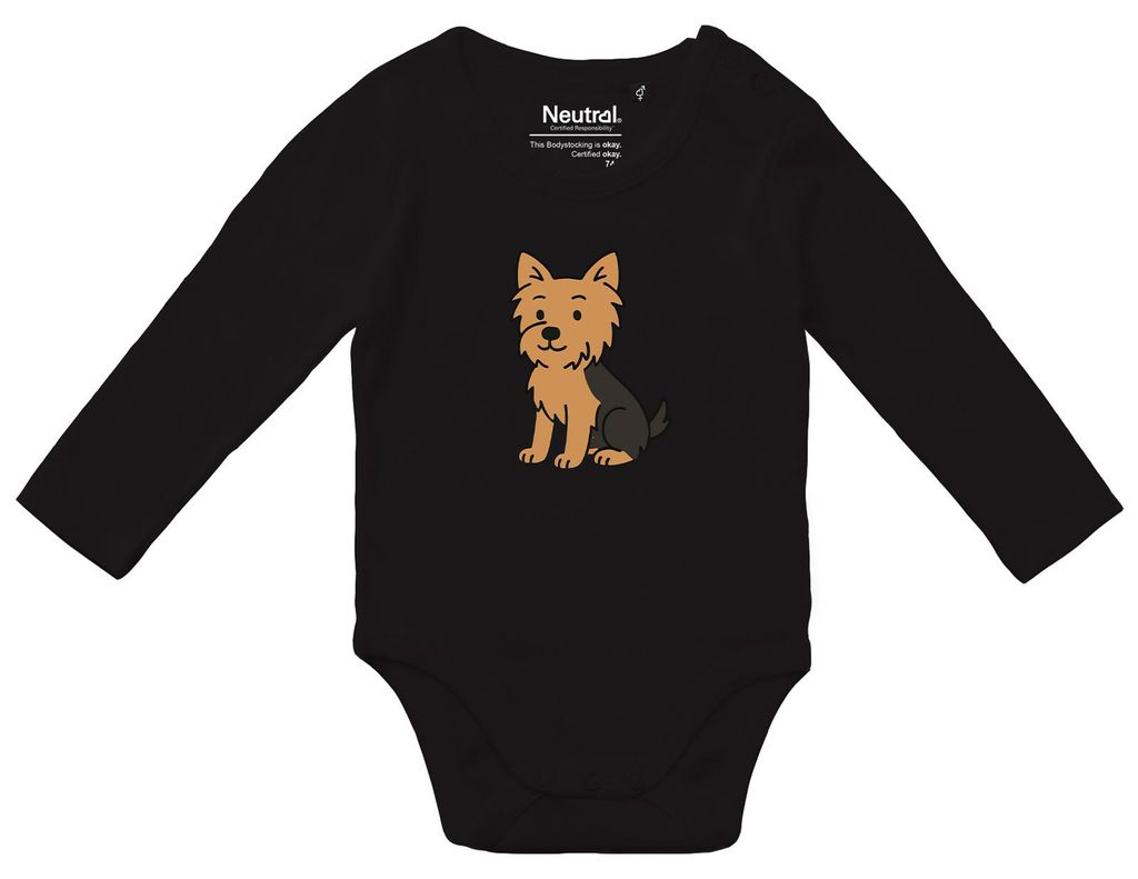 Huuraa Baby Body Yorkshire Terrier Yorkie Comic 74 Black Baumwolle Fairtrade Langarmbody Geschenkidee
