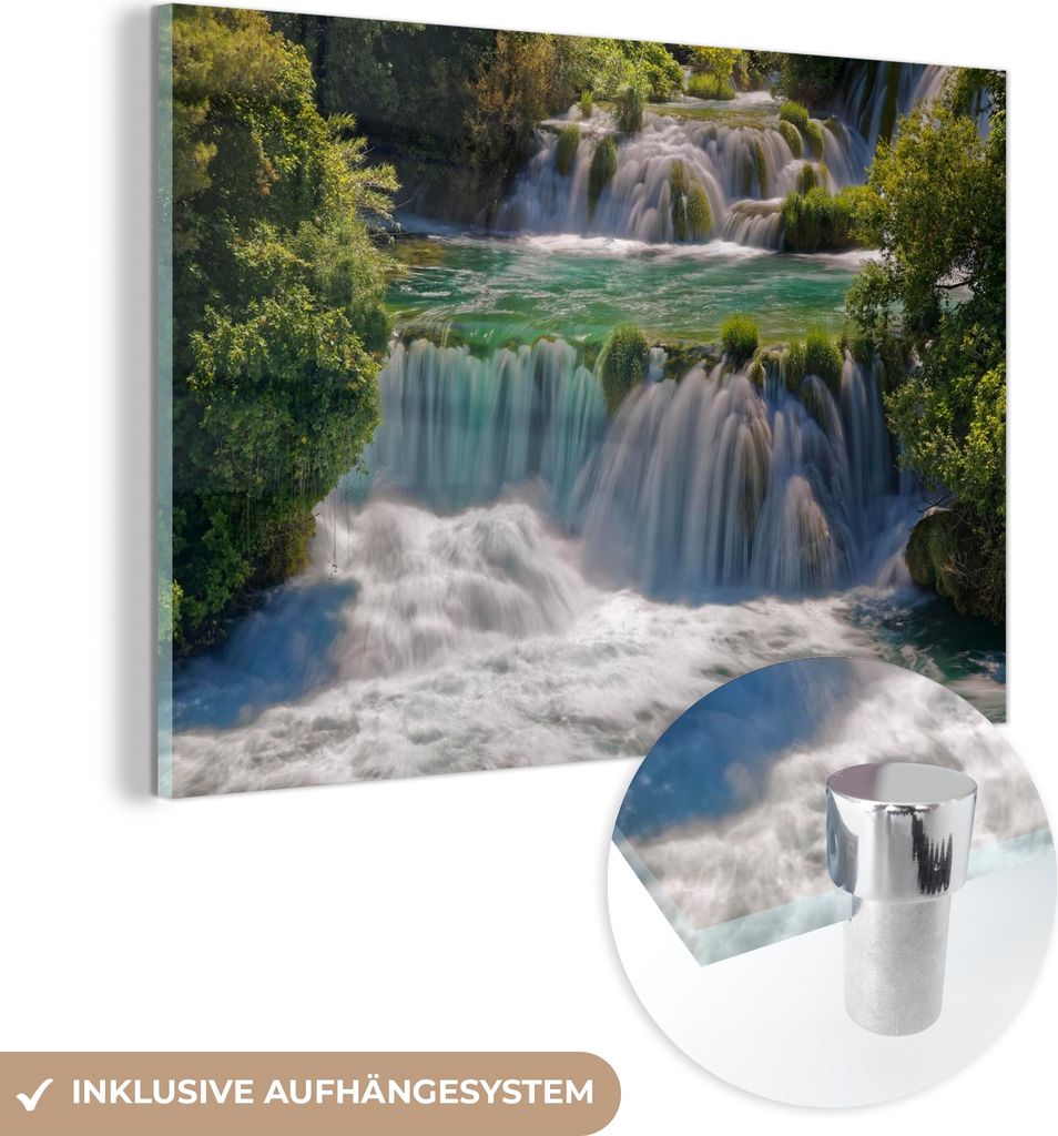 MuchoWow Glasbilder - Bilder auf Wandbild - Foto auf Glas Tosende Wasserfälle in den Flüssen des Krka-Nationalparks in Kroatien 30x20 cm Wanddeko...