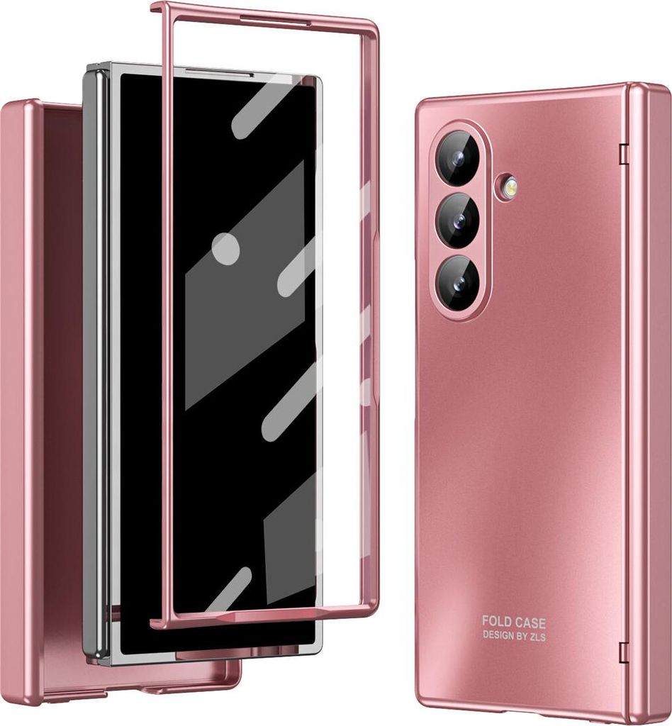 Hülle für Samsung Galaxy Z Fold 7 Elektroplatte Hart PC Schutzhülle mit Scharnierschutz und Displayschutz Pink