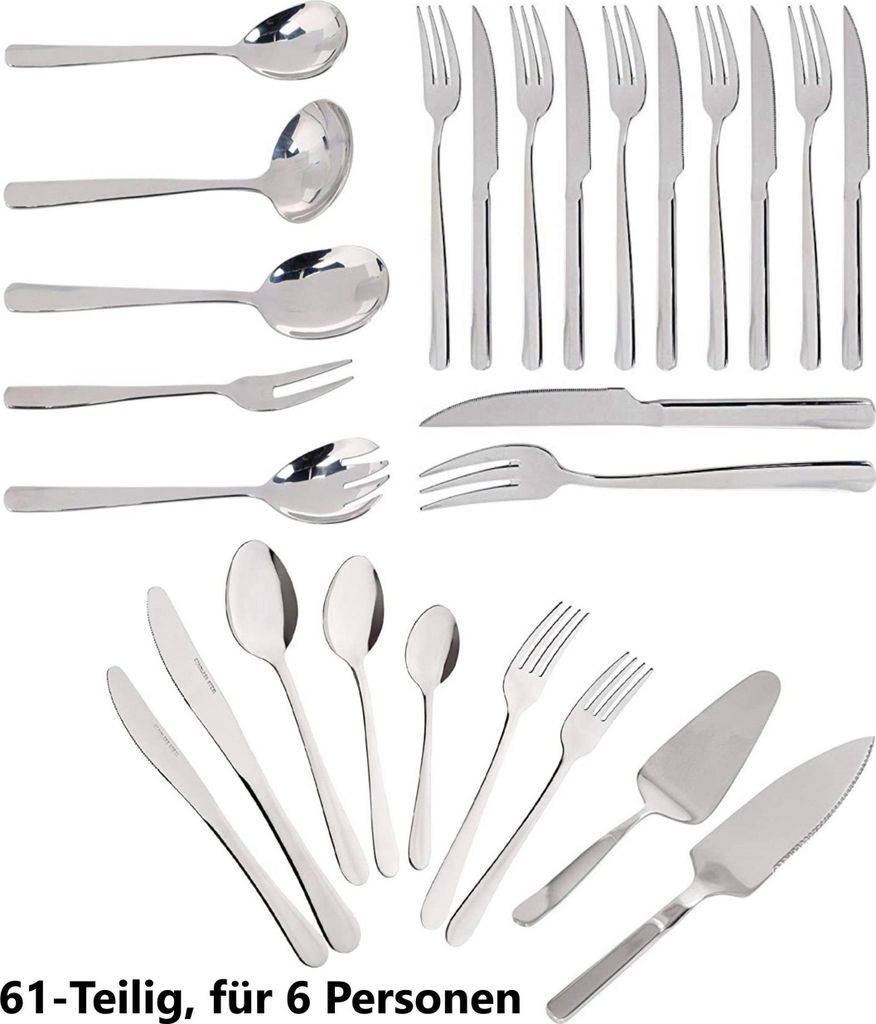 JUNG Besteck-Set Alpina Tafelbesteck 6 Personen, Besteckset Besteck 61 tlg, Edelstahl, 6 Personen, Spülmaschinenfest, Tischbesteck, Menübesteck