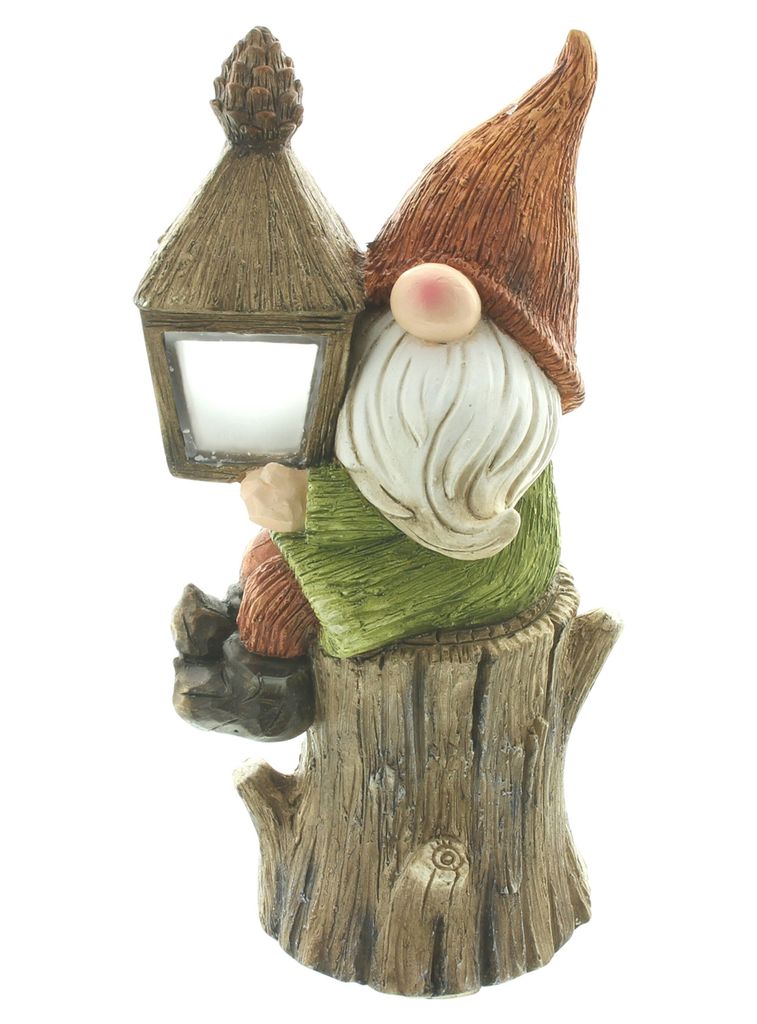 Deko-Figur "Herbstwichtel" Wichtel mit LED Laterne, Herbst-Deko aus Kunststoff wetterfest, 42 cm hoch, Balkon-und Garten-Deko für Draußen