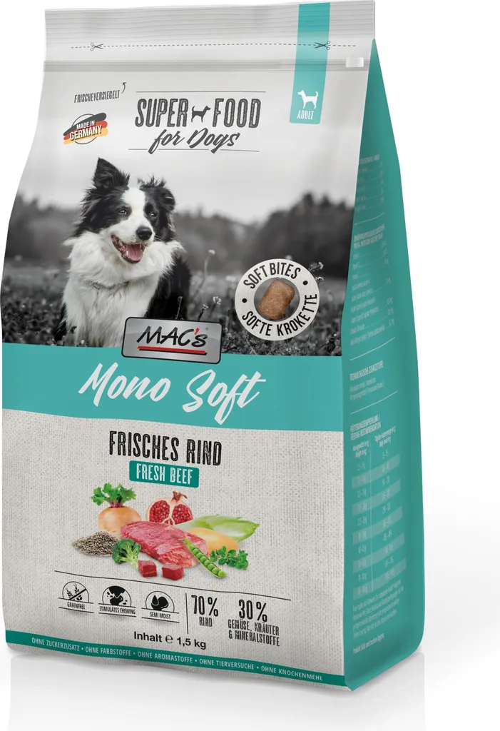 Mac's 1.5kg Dog Mono Soft Manzo: Nutrizione Olistica per Cani