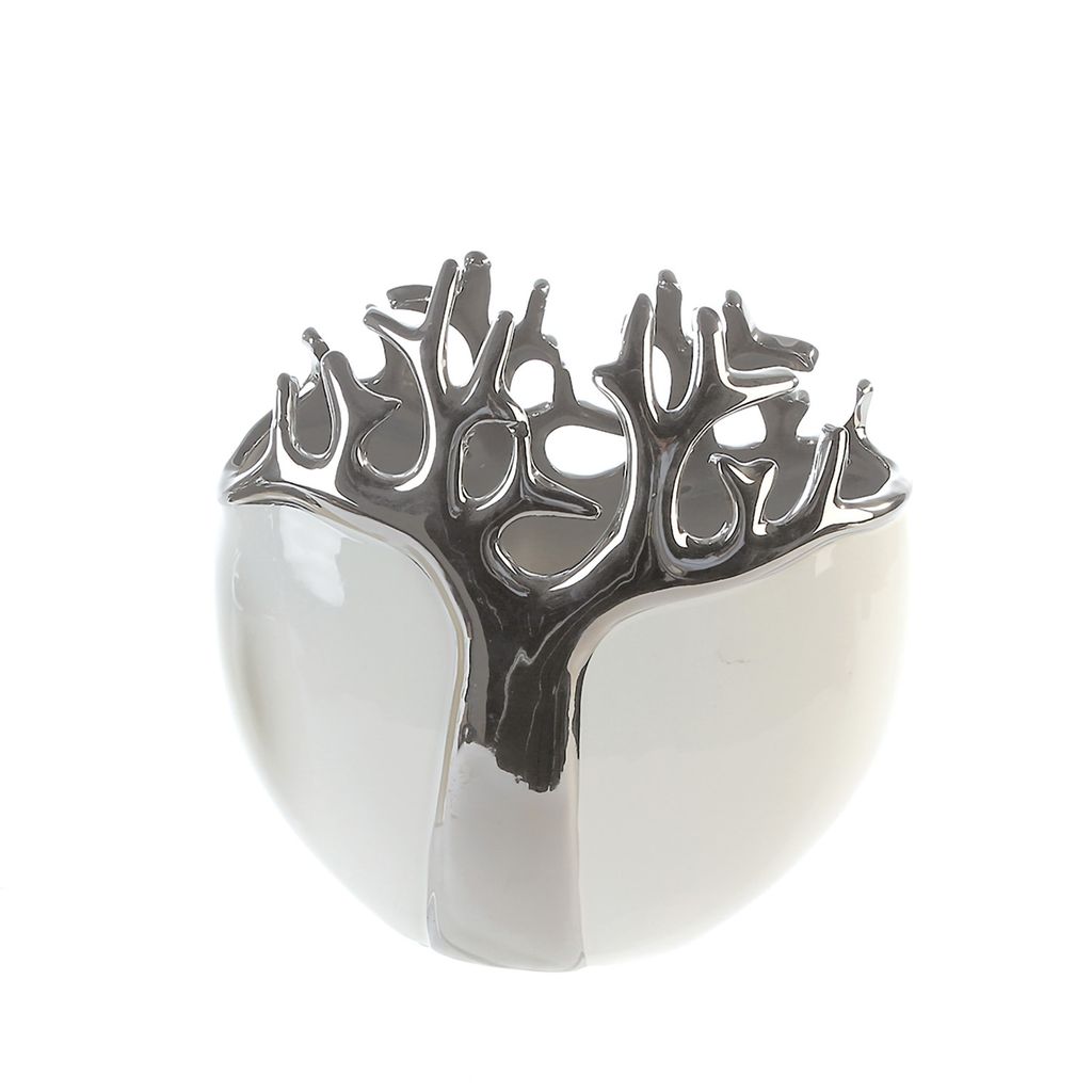 Gilde Vase, "Tree", Keramik, weiß, silberfarben, VE 1, L. Image du produit 