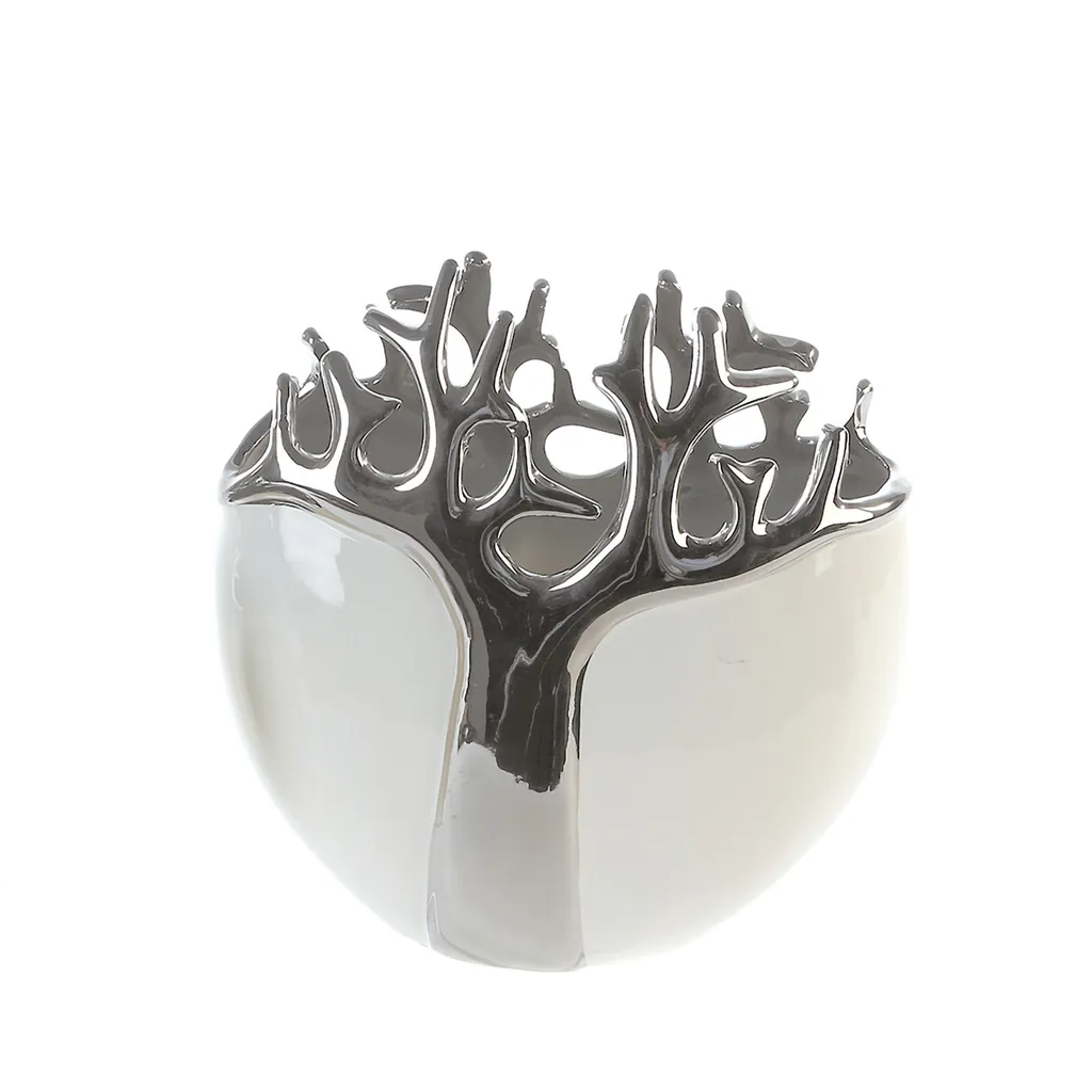 Vase design argent et blanc 21 cm en céramique Tree Gilde haute qualité