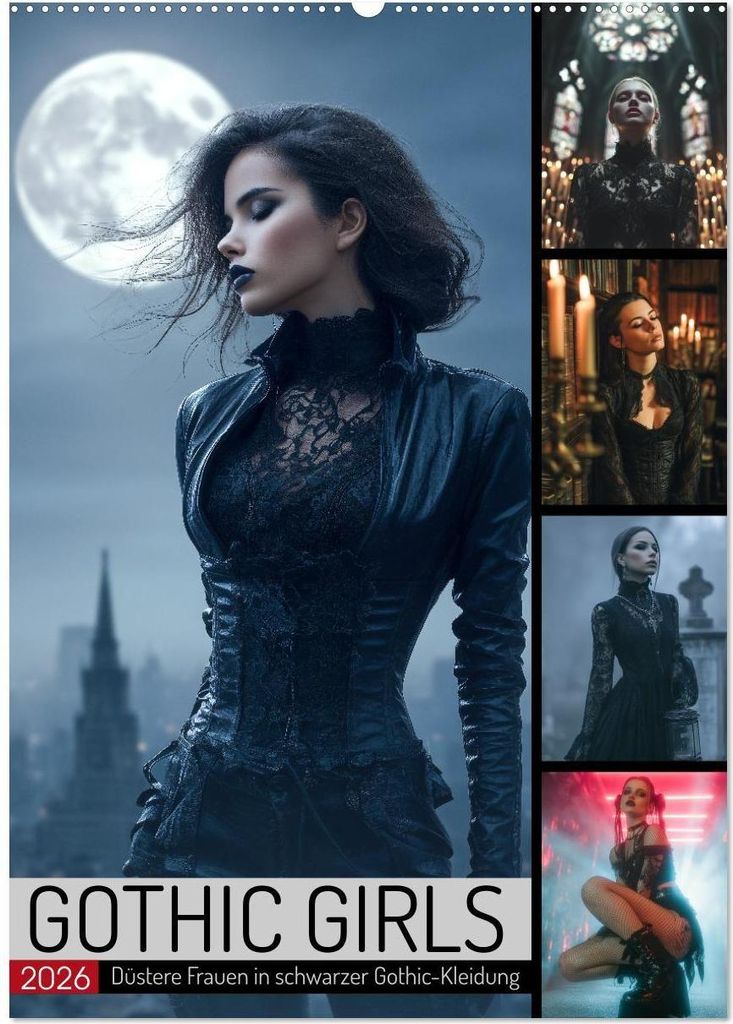 Gothic Girls - düstere Frauen in schwarzer Gothic-Kleidung (Wandkalender 2026 DIN A2 hoch), CALVENDO Monatskalender