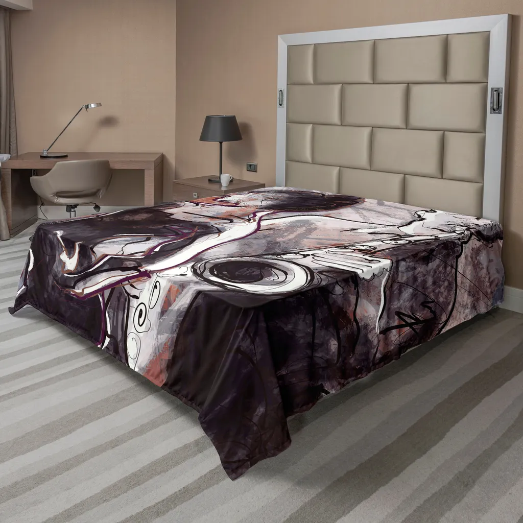 Drap plat anti-plis et doux motif Jazz pour un lit décoratif noir