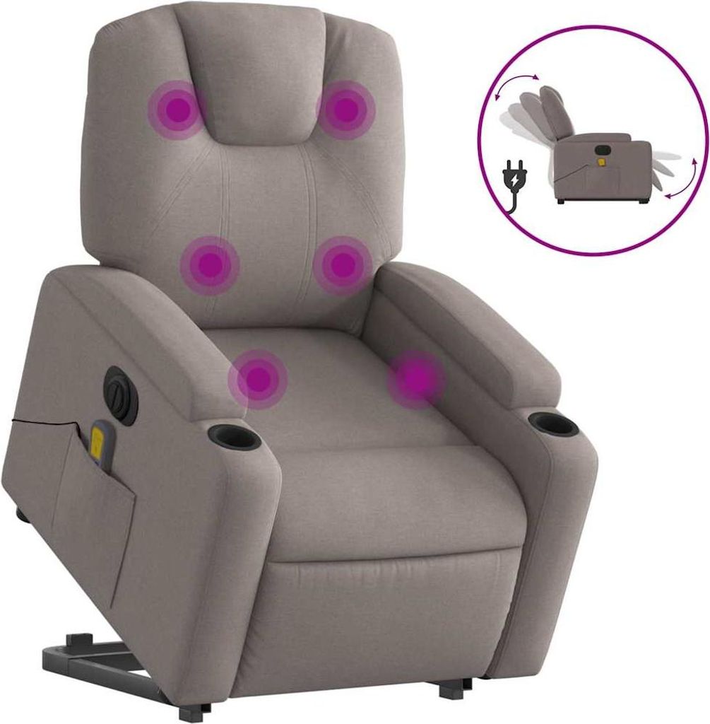 vidaXL Elektrischer Massagesessel mit Aufstehhilfe Taupe Stoff