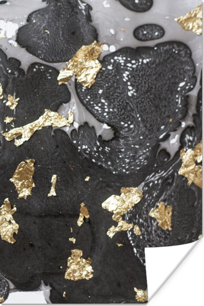 MuchoWow Poster Marmor - Gold - Schwarz 20x30 cm - Papierdruck