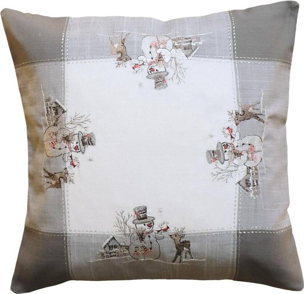 Kissen-Bezug ANNICA Schneemänner Weihnachten Stick grau 40x40 cm