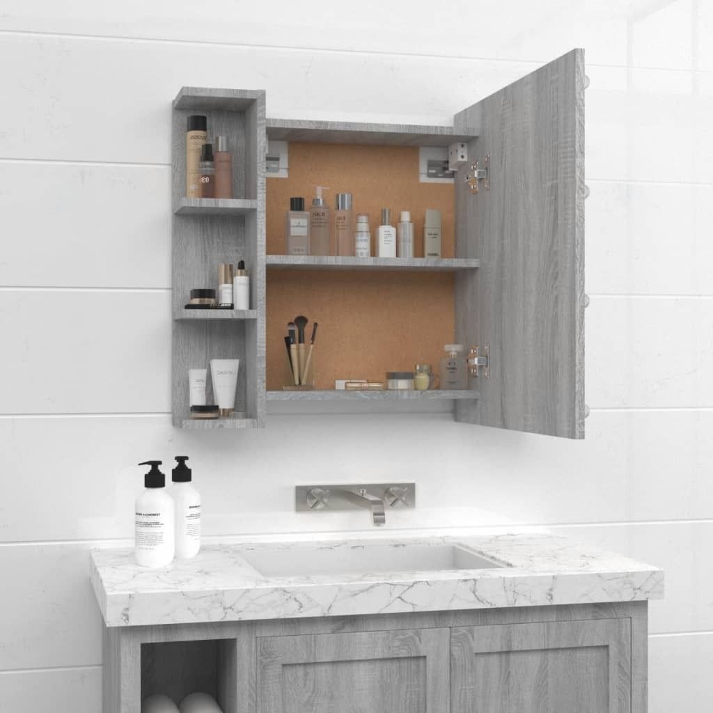 vidaXL Spiegelschrank mit LED Grau Sonoma 70x16,5x60 cm Produktbild 5