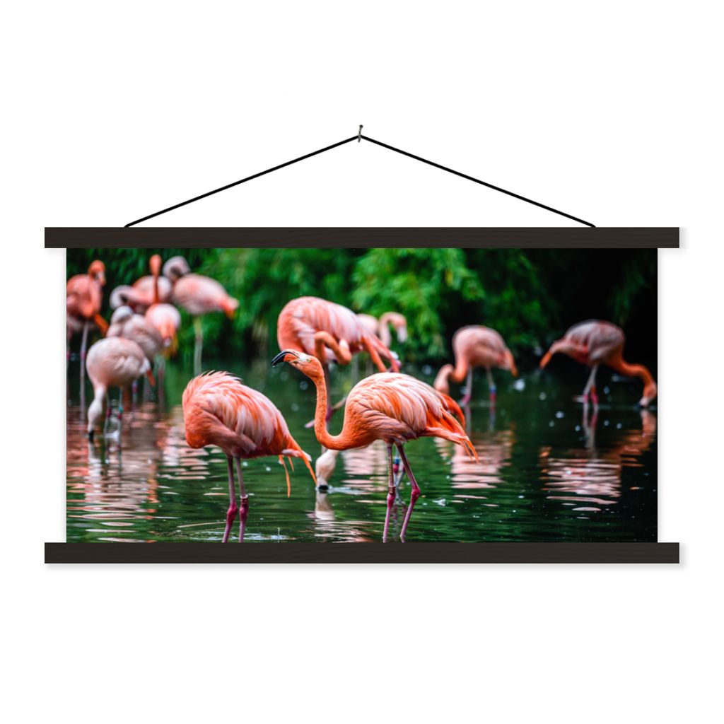 MuchoWow Textilposter Flamingo - Tropisch - Vogel - Wasser - Rosa 60x30 cm mit schwarzem Rahmen - Textilien
