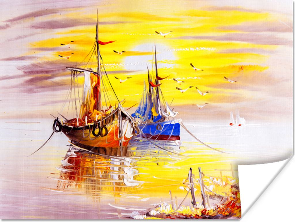 MuchoWow Poster Malerei - Boot - Wasser - Ölfarbe 40x30 cm - Plakate für die Wände - Poster Wohnzimmer