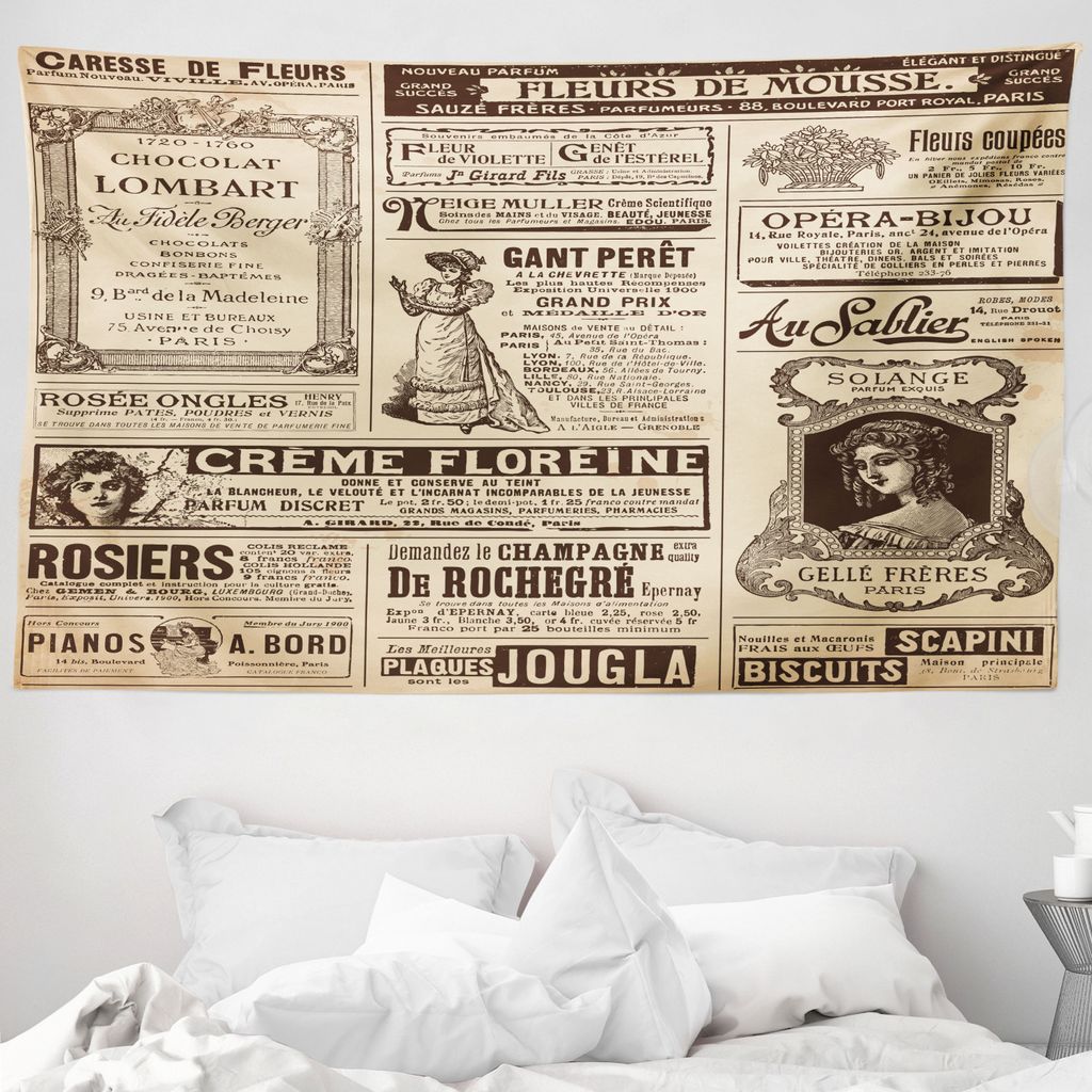 ABAKUHAUS Jahrgang Wandteppich, Historische Französisch Journal aus Weiches Mikrofaser Stoff Waschbar ohne Verblassen Digitaldruck, 230 x 140 cm, ...