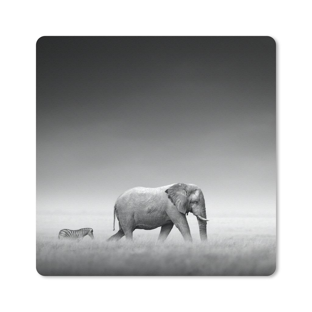 MuchoWow Mauspad Mousepad Elefant - Tiere - Landschaft - Schwarz und weiß - Zebra 20x20 cm - Mousepads - Maus Mat - Pad - Mausunterlage - Desk M...