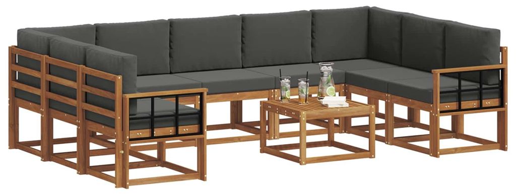 vidaXL Outdoor-Sofagarnitur mit Kissen 10 pcs Natur und Anthrazit