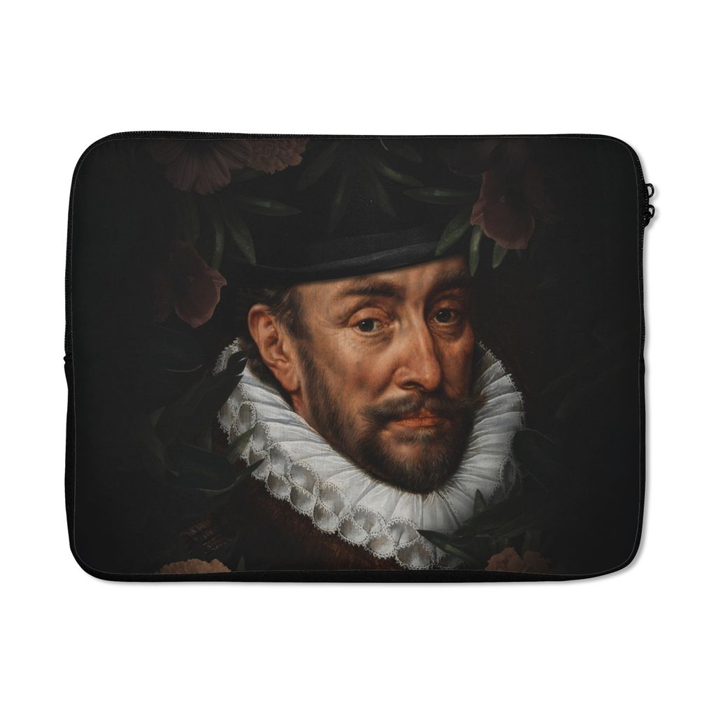 MuchoWow Laptop Hülle 17 Zoll Laptoptasche Wilhelm von Oranien - Adriaen Thomasz - Blumen - Zipper - Schutzabdeckung