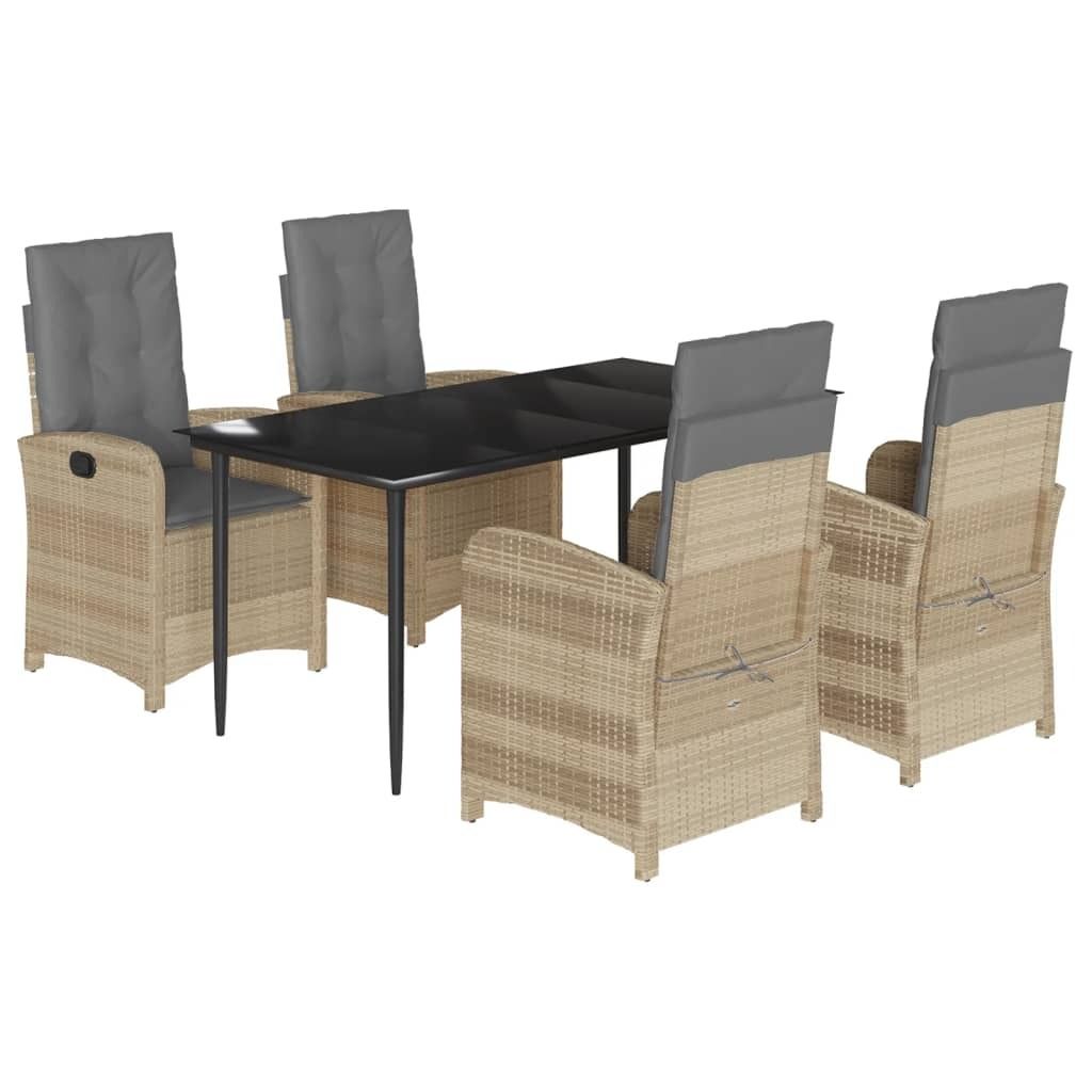 5-tlg. Garten-Essgruppe mit Kissen Beigemischung Poly Rattan