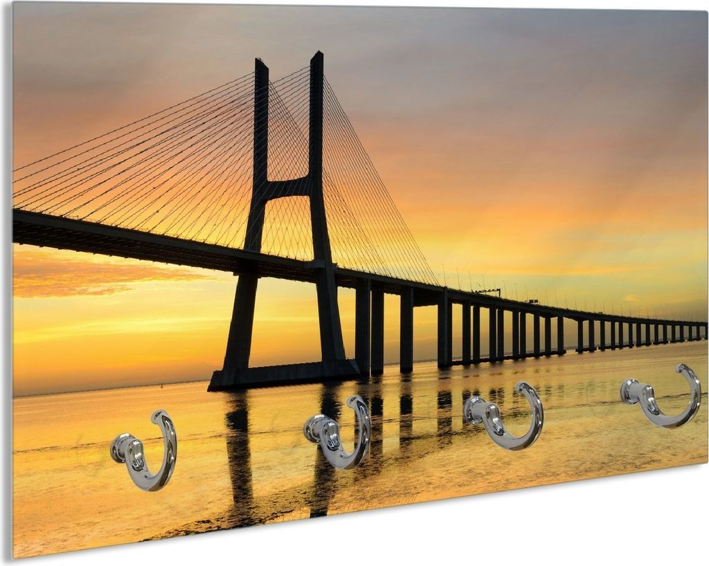 Wallario Handtuchhalter aus Glas, Motiv: Vasco da Gama Brücke, 30 x 20 cm mit 4 Haken