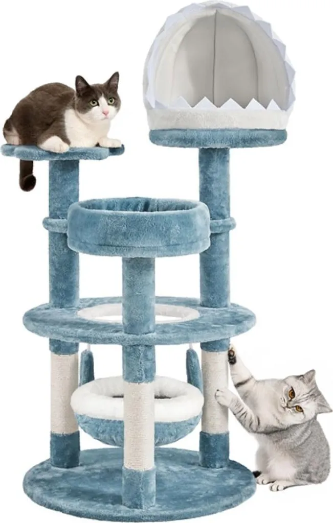Arbre à chat et griffoir bleu océan 115 cm : Accessoire de jeu complet