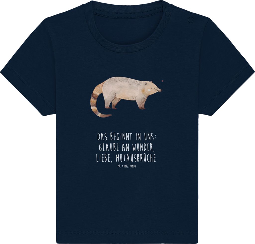 Mr. & Mrs. Panda Babyshirt Nasenbär 6. - 12. Monat - French Navy - Geschenk, Baby Kurzarmshirt, T-Shirt, Lustige Sprüche, Rüsselbär, Kinder Top...
