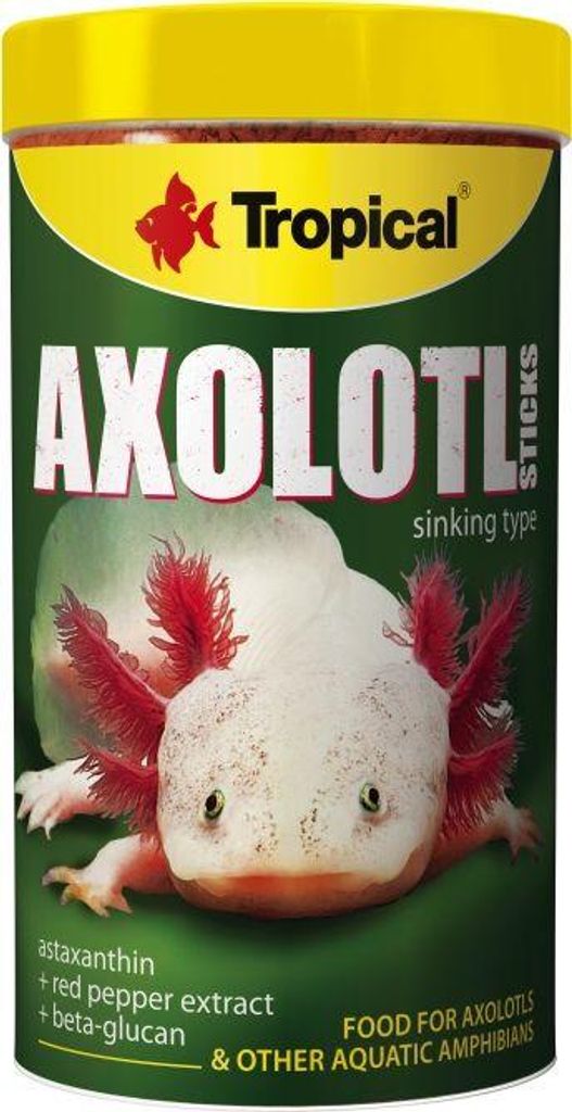 A product container for axolotl food.