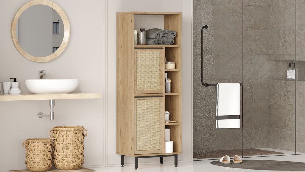 Skye Decor, On10C-Su, Badezimmerschrank, 100 % MELAMINBESCHICHTETE SPANPLATTEN, Nussbaum, 60 x 35,5 x 161,6 cm