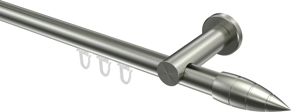 Interdeco Innenlaufstange / Gardinenstange mit Innenlauf Edelstahl-Optik, Typ Platon Samanto (Rillenpatrone), 20 mm Ø 1-läufig, 200 cm