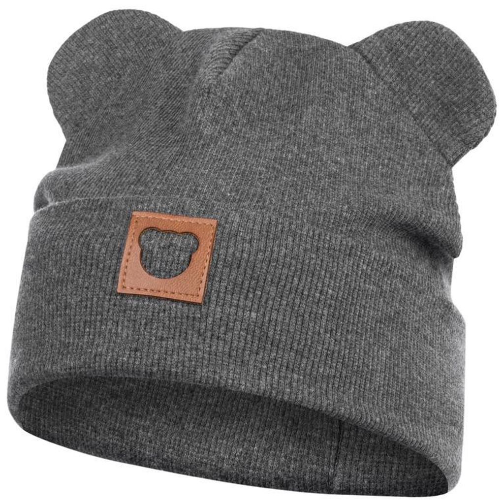 Mütze Übergangsmütze Junge Mädchen Beanie Ohren gerippt, Gr. 46-48, Graphitgrau