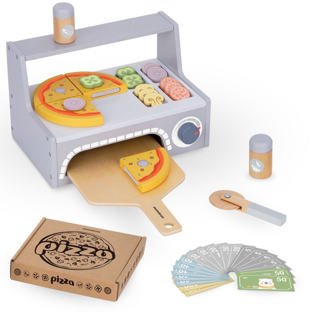 Pizzabackset Holz für Rollenspiele, Holzpizzaofen mit Produktbild 