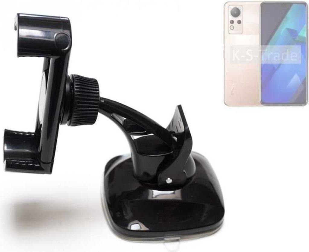 K-S-Trade kompakte Handy-Halterung Windschutzscheibe kompatibel mit Infinix Note 12i Armaturenbrett schwarz Autohalterung KFZ Halter