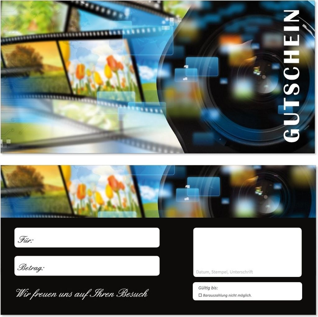100 Stück Geschenkgutscheine (Kamera-707) Gutscheine Gutscheinkarten für Bereiche wie Einzelhandel fotografieren Bilder Fotos Fotostudio