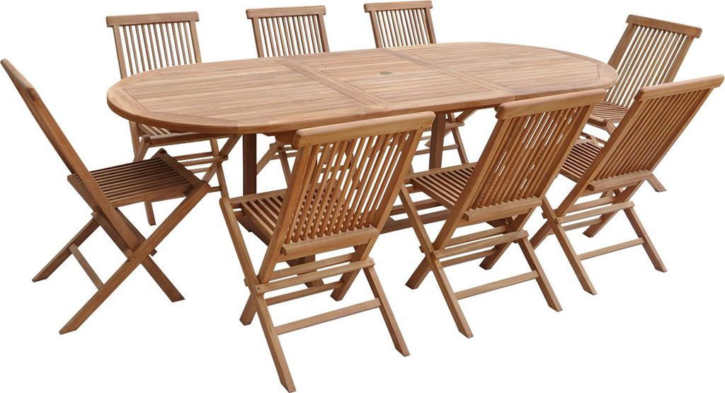 Teakholz-Gartenmöbel LOMBOK - ovaler ausziehbarer Tisch - 8 Plätze