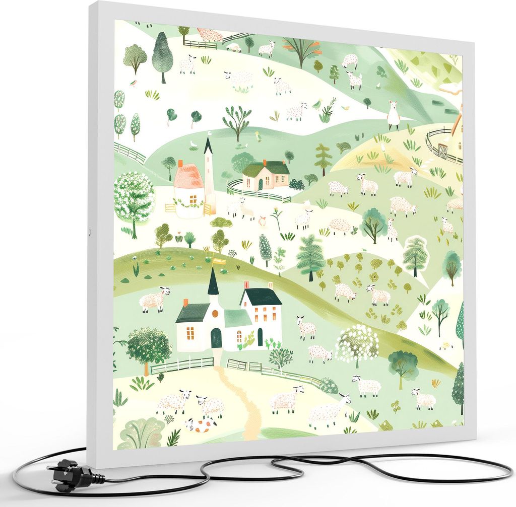 DEQORI LED-Bild & Lampe 60x60 cm Weiß 'Frühling auf dem Land' Leuchtbild LED Leuchte